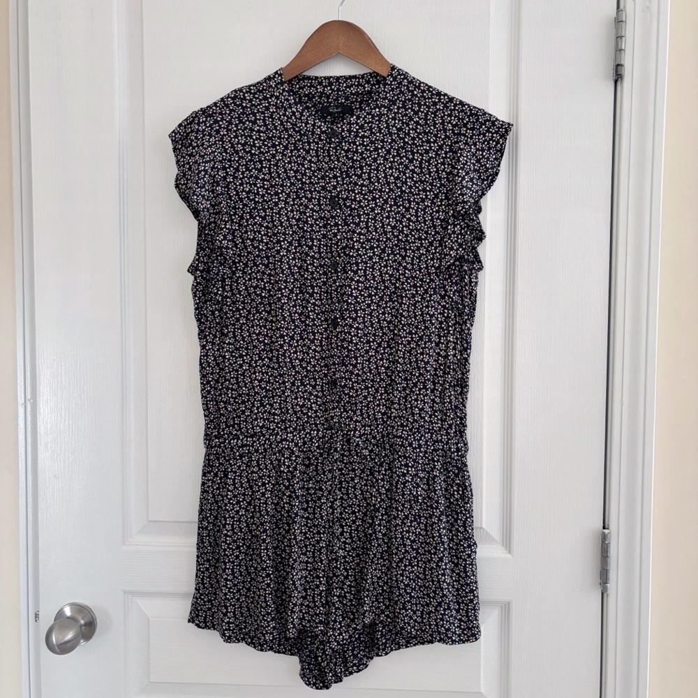 RAILS Black & White Petals Floral Romper Small Summer Luxe
